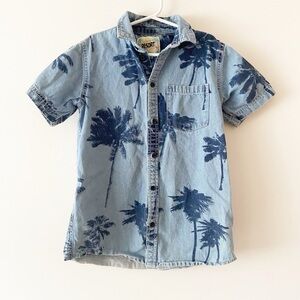 Blue Palm Tree Print Denim Shirt